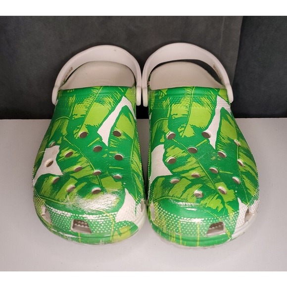 CROCS Classic Clog White Green Palm Leaves RARE Design US Men's Size 13 - Picture 3 of 10